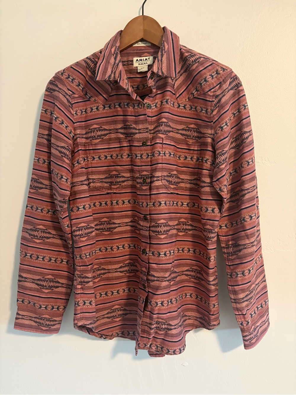 Ariat Women’s Pink Patterned Southwestern Button-Down Shirt